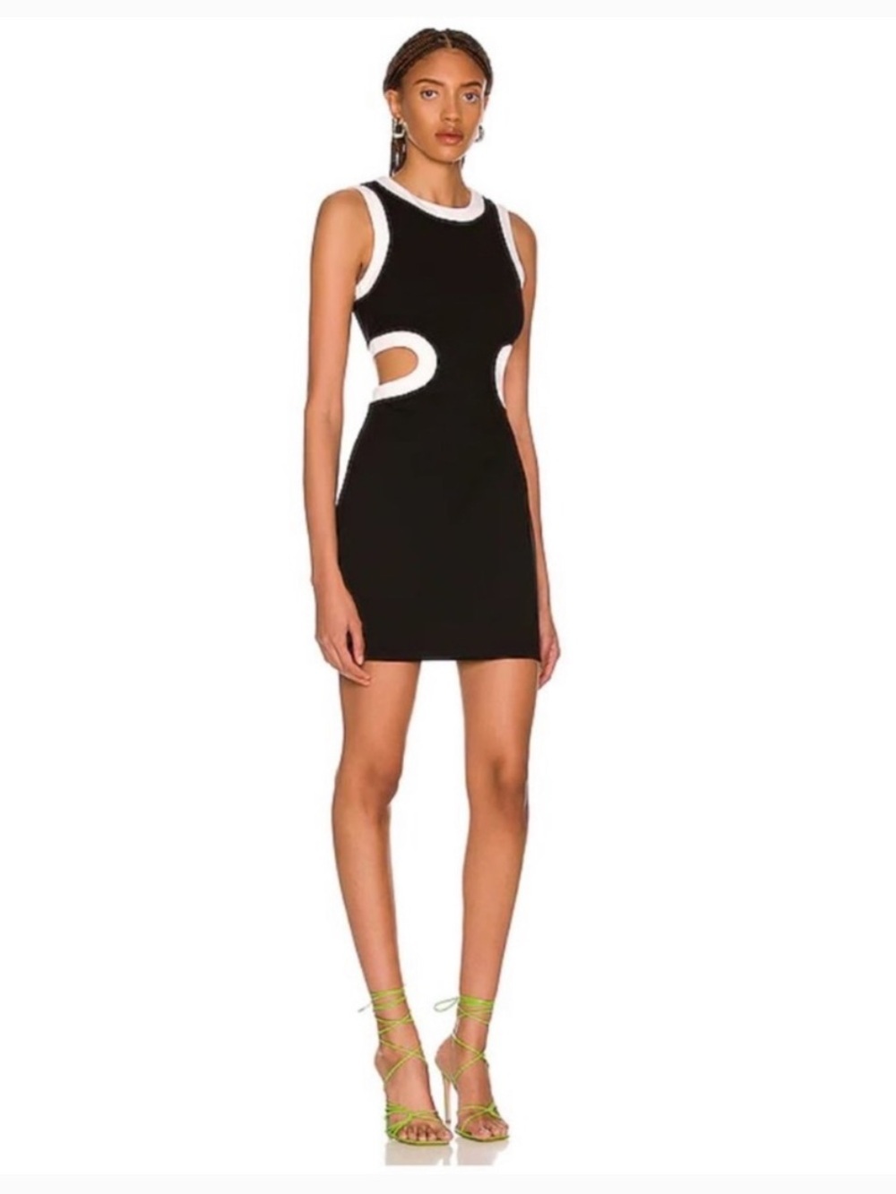STAUD Mini Dolce Black & White Mini Dress With Cut Outs Size Large